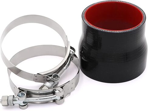 3 بوصة إلى 3-1/2 بوصة أسود سيليكون مخفض مقرنة 4 طبقات من تعزيز البوليستر متوافق مع أنابيب الهواء المبرد الداخلي وتطبيقات توربو 2x T-Bolt Clamps (92mm، 100mm) in Kuwait