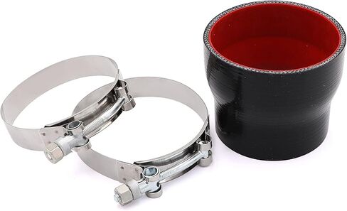 3 بوصة إلى 3-1/2 بوصة أسود سيليكون مخفض مقرنة 4 طبقات من تعزيز البوليستر متوافق مع أنابيب الهواء المبرد الداخلي وتطبيقات توربو 2x T-Bolt Clamps (92mm، 100mm) in Kuwait