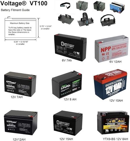 Small Battery Tray for 12V 15AH, 12V 12AH,12V 9AH, 12V 8AH, 12V 7AH,12V 6AH, 6V 7AH, 6V 12AH, YTX7B-BS, YTX9-BS, YTX14BS Batteries and More. Battery Mount with Hold Down Strap VT-100 in Kuwait