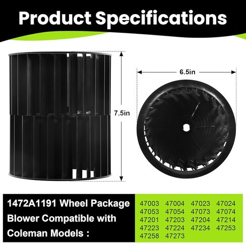 1472A1191 RV Air Conditioner AC Blower Wheel, Indoor AC Wheel Package Blower Compatible with Coleman 47003, 47004, 47023, 47214, 47223, 47224, 47234, 47253, 47258, 47273 etc (1-Year Warranty) in Kuwait