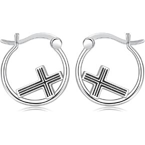 S925 Sterling Silver/Orthodox/Celtic/Anchor/Nail Cross Earrings Hoop Religiou Spiritual Jesus Cross Earrings Halloween Gift for Women Sensitive Ears