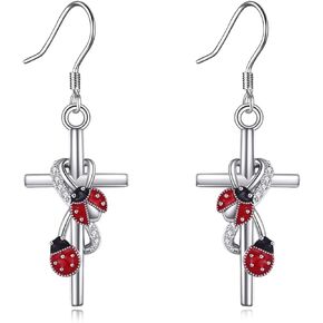POPLYKE Cross Earrings for Women 925 Sterling Silver Dangle Earring Jewelry Gifts for Mother Sister Grandma