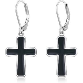 Cross Earrings for Women Abalone Shell Twist/Black Cross Dangle Drop Earrings for Women