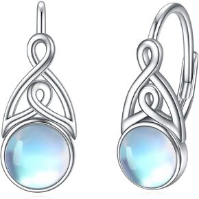 Moonstone Earrings for Women 925 Sterling Silver Irish Celtic Knot Hoop Earrings Leverback Jewelry Gifts
