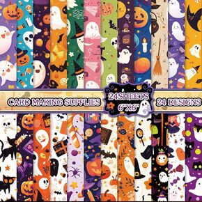 Halloween Pattern Paper Scrapbook Premium Specialty Paper 24 Pcs Craft Paper Folded Flat for DIY Background Card Making Scrapbook Photo Album Decor