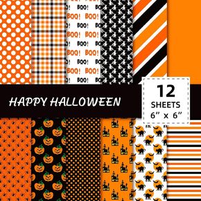12Pcs Halloween Scrapbook Paper,Halloween Scrapbooking Paper Pad 6x6 inch Single-Sided Happy Halloween Decorative Craft Paper Halloween Pattern Paper for Junk Journal Card Making Supplies,12 Designs