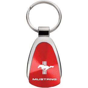 Au-TOMOTIVE GOLD, INC. Officially Licensed Red Teardrop Key Chain for Ford Mustang Tri-Bar