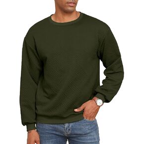 Mens Crewneck Sweatshirt Solid Color Geometric Texture Pullover Tops Casual Long Sleeve Blouse Tops