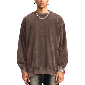 المتضخم عادي Crewneck بلوزات الرجال لا هود فضفاض فارغة الشارع الشهير خمر الجرونج قمصان ثقيلة كنزة صوفية قطنية/بلوزة قطنية in Kuwait