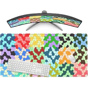 Checkered Mouse Pad with Stitched Edges, 31.5 x 15.7 inches XXL Extra-Large Mouse Mat for Desk, Desk Matt for Desktop, Non-Slip Base, Big Keyboard Pad for Computer. (Retro Wavy Checkered)