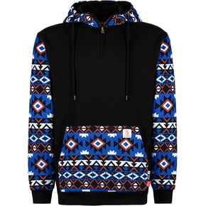 BOCOMAL FR Hoodies Bohemian Printed 1/4 Zipper Pullover 10.5oz Cotton Fleece Fire Resistant Hooded Sweatshirts