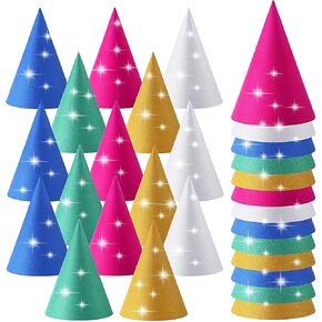 JaGely 100 Pieces Colorful Hats Metallic Foil Party Cone Hat for Birthday Christmas New Year Party Supplies, 5 Colors