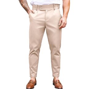 PASLTER Mens Chino Pants Slim Fit Flat Front Stretch Skinny Tapered Dress Pants Casual Trousers