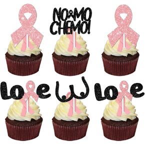 18pcs Pink Black Glitter Dessert Cupcake Topper for Breast Cancer Breast Care Awareness Theme Decor Supplies Cancer Chemo Free Survivor Warrior Birthday Party Decoration