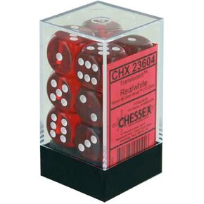 Chessex Dice d6: Translucent Red/White Dice Block - Set of 12