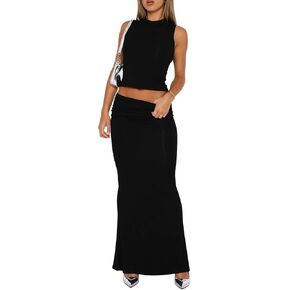 Halfword Womens 2 Piece Outfits Summer Going Out Y2k Sexy Sleeveless Tank Crop Top Maxi long Skirt Sets