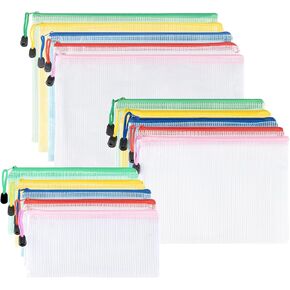 21Pcs Mesh Zipper Pouch Bags,A4/A5/A6 Plastic Wallets File Bags,Waterproof Mesh Zipper Pouch Document Bag,Thicken Document Wallets with Zipper,6 Colors Zip Lock Bags for School,Home,Office and Travel