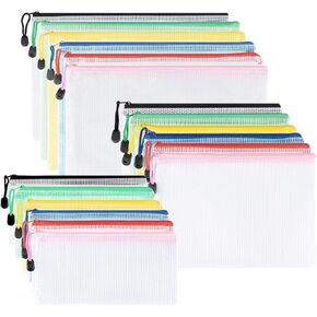 21Pcs Mesh Zipper Pouch Bags,A4/A5/A6 Plastic Wallets File Bags,Waterproof Mesh Zipper Pouch Document Bag,Thicken Document Wallets with Zipper,6 Colors Zip Lock Bags for School,Home,Office and Travel