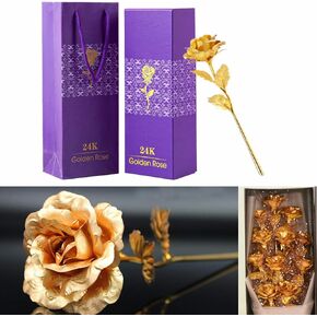 TINYOUTH 24K Forever Rose Blue Rose, Gold Dipped Rose 24K Rose Flower with Gift Box and Bag for Lover Mother Friends, Christmas Thanksgiving Wedding Anniversary Mother's Day Valentine's Day