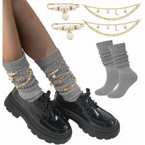 Womens Slouch Socks With Jewels Charms,Scrunch Socks Cute Long knee High Boot Socks for Women Fall Winter