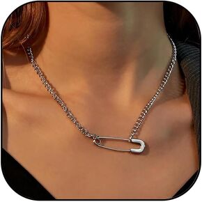 Safety Pin Necklace for Women Paperclip Chain Necklace Gold Charm Necklace Safety Pin Pendant Necklace Thick Paperclip Choker Necklace