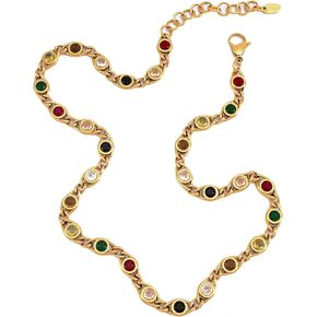 18K Gold Plated Colorful Zircon Stone Semi-Precious Cubic Zirconia Chain Choker Necklace Bracelet for Women