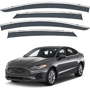 Vesul Tape on Polycarbonate Rain Guards Window Visors Compatible with Ford Fusion 2013-2020 Window Wind Deflector Shield Cover with 304 Stainless Steel Trim