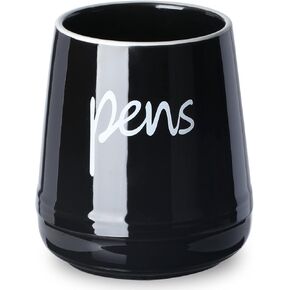 LEEOTYI Ceramic Farmhouse Pen Holder for Desk, Pencil Organizer 16 oz (White)