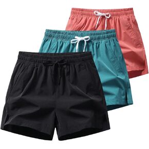 SOLY HUX Men's Casual Shorts 3 Packs Athletic Workout Short Pants Elastic Waist Running Track Shorts