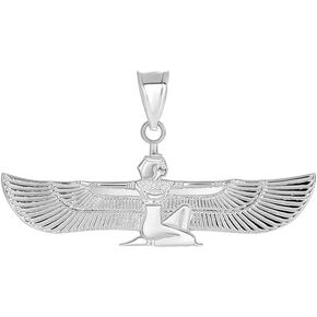Solid .925 Sterling Silver Winged Egyptian Goddess Isis Pendant Necklace - Choice of Pendant Only or Chain Length