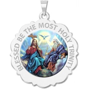 PicturesOnGold.com Holy Trinity Scalloped Round Religious Medal Color - 2/3 Inch Size of Dime, Sterling Silver