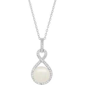 Dazzlingrock Collection 10 MM Round White Freshwater Pearl & Diamond Ladies Infinity Pendant, Sterling Silver