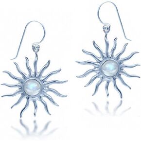 Silvershake Natural Cabochon Stone White Gold Plated 925 Sterling Silver Sun Ray Inspired Earrings or Pendant Jewelry for Women