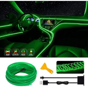 USB EL Wire Car LED Interior Strip Light, Neon Wire Lights with 6mm Sewing Edge-16FT Glowing Electroluminescent (EL) Wire, Car Ambient Lighting Kit for Car, Garden, Decorations (5M/15FT, White)