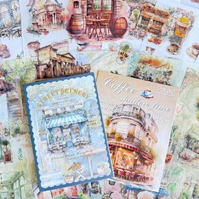 64 Sheets Vintage Floral Scrapbooking Kit, Precut Floral Natural Garden Flowers Butterfly Transparent PET and Washi Stickers with Scrap book Paper for Scrapbook Supplies Junk Journals Craft (Street)