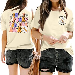 in My Spooky Teacher Era Shirt Halloween Teacher T-Shirt Ghost Halloween Shirts Women Retro Short Sleeve Tops