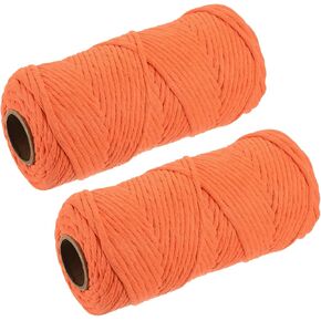 MECCANIXITY Cotton Rope Twisted Braided Twisted Single Strand Cord, Orange 100M/109 Yard 4mm Dia for Wall Hanging, Plant Hanger, Knitting, Macrame Knotting 2pcs