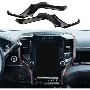 Korlot Central Control Navigation Screen Side Cover Trim for Dodge Ram 1500 2500 3500 2019-2024 (Carbon Fiber Pattern)
