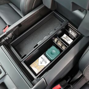 Center Console Organizer Compatible with Ford F150 2025 2024 2023 2022 2021 Interior Accessories, Armrest Storage Box Insert Tray Coin Holder (Full Console w/Bucket Seats ONLY), Black