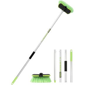 4 Sections PBT Car Wash Brush 60" 151cm with Extendable Aluminum Long Handle Soft Bristle Detail Scrub Brush for Exterior Interior Car RV Truck Motorbike Tyres Boat Deck Home Cleaning Sweep Snow