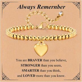 Gold Beaded Bracelets for Women - 18K Gold Plated Bracelet for Her,Stainless Steel Heart Beaded Birthday Bracelet Trendy Jewelry Gift Non-tarnish,Christmas Graduation Birthday Gifts for Daughter Niece