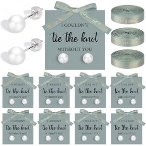 Highergo 8 Sets Bridesmaid Pearl Earrings Bridesmaid Proposal Gifts I Couldn't Tie the Knot Without You Jewelry Gifts Pearl Earrings for Bridesmaid Wedding Gifts