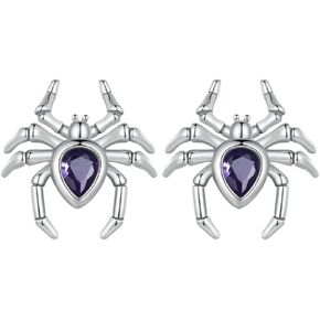 925 Sterling Silver Spider Stud Earrings Multi-color Crystal Gold Plated Earrings for Women Trendy Jewelry Party Supplies Favors Gifts Halloween Costumes Decorations