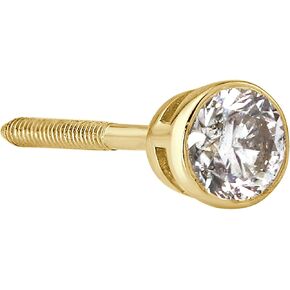 Diamond Wish 1/8 Carat Round Diamond Single Stud Earring in 14k Yellow Gold (H-I, I1-I2, cttw) Bezel Set Screw Back
