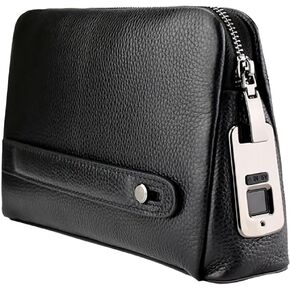 Welaso Fingerprint Lock Leather Handbag,Anti Theft Waterproof Genuine Leather Clutch Bag Wallet for Man Woman
