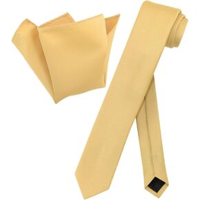 Vesuvio Napoli GOLD Skinny 2.5" NeckTie Handkerchief Mens Narrow Neck Tie Set