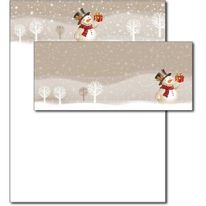 Snowman Present Holiday Letterhead & Envelopes