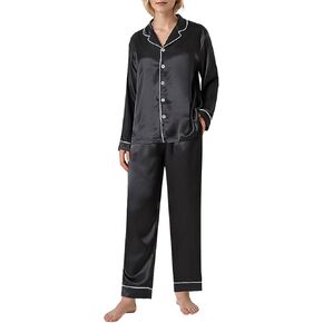 Latuza Women's Petite Satin Pajama Set Petite Size Long Sleeve Button Up Pajamas