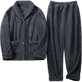 Women's Fleece Pajama Sets with Pockets, Long Sleeves Button Front Warm Pajamas Winter Sleepwear with Notched Collar