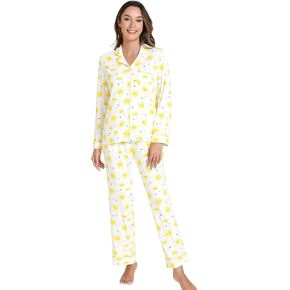 Women's Pajamas Set-Viscose Made from Bamboo, Long Sleeve Sleepwear Soft Loungewear with Pants Cool Pjs Sets
